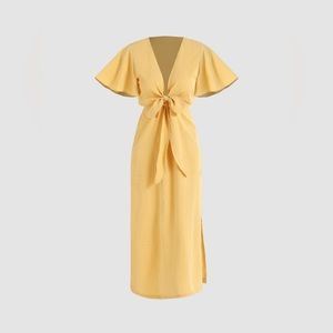 NWT Cider Solid Bow Cut Out Midi Dress Yellow XL